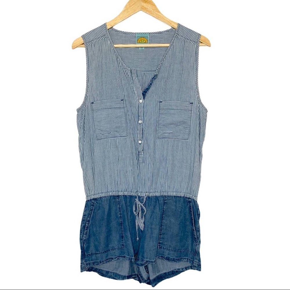 Blue Stripe Cotton Romper